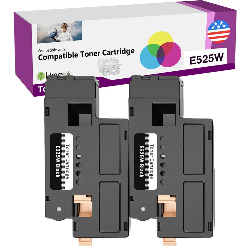 Limeink Compatible Toner Cartridges Replacement for Dell E525W 525W E525 525 H3M8P DPV4T Compatible with Dell E525W, E525DW Color High Yield Laser Printers Ink (2 Black) - Image 1